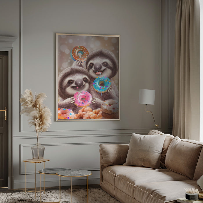 SLOTHS EATING DONUTS Framed Art Modern Wall Decor