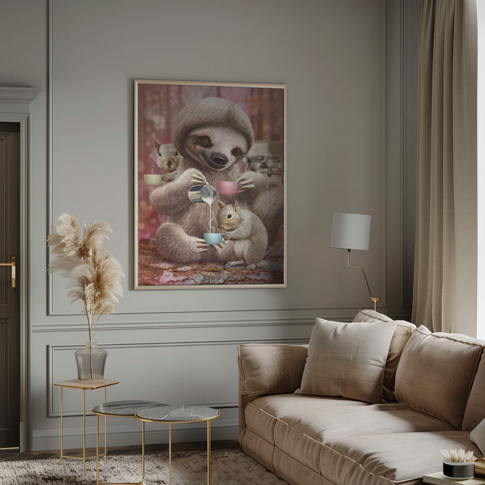 SLOTH THE BARISTA Framed Art Modern Wall Decor