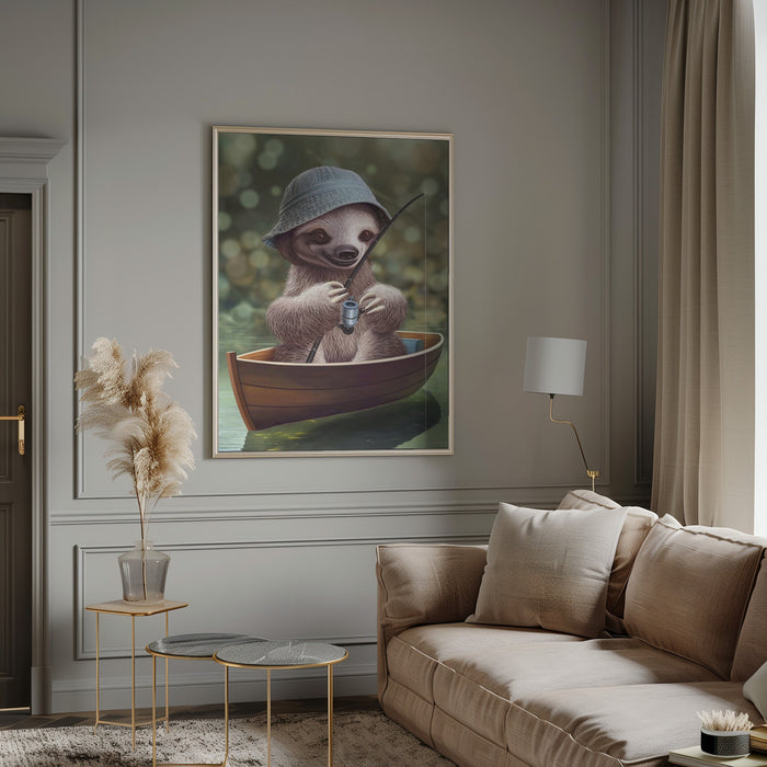 SLOTH GO FISHING Framed Art Modern Wall Decor