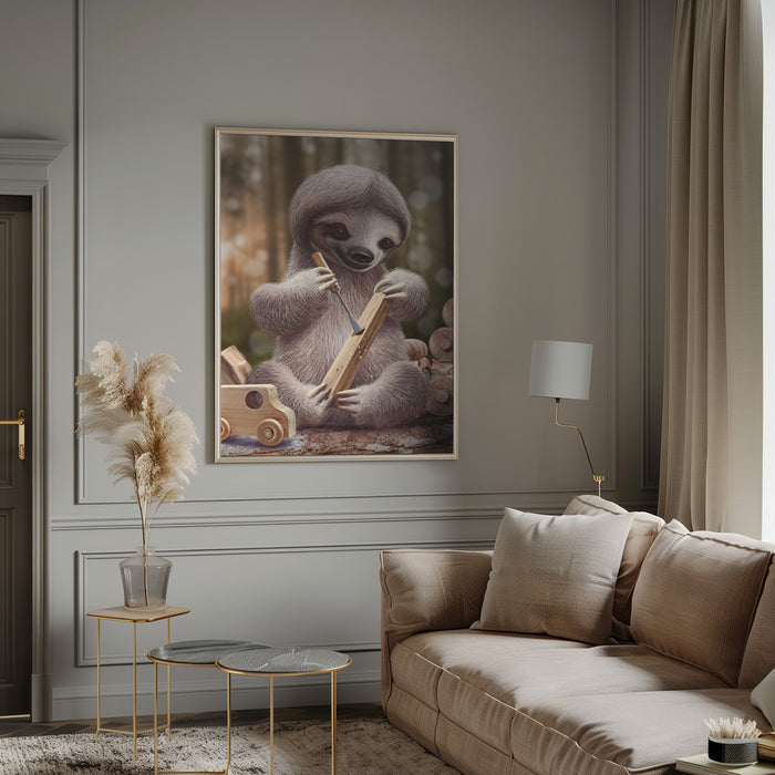 SLOTH THE TOY MAKER Framed Art Modern Wall Decor