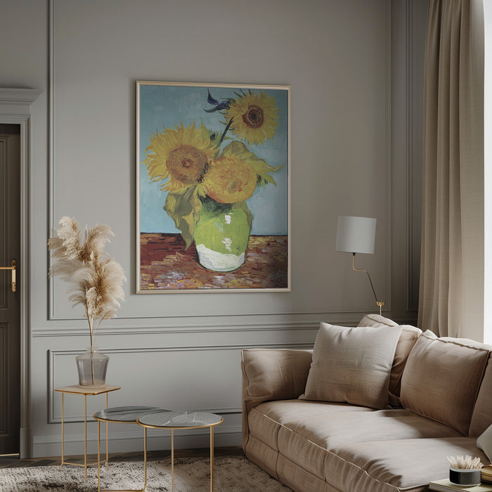 Vase With Three Sunflowers Framed Art Modern Wall Decor