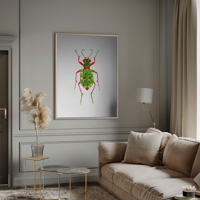 Green tiger beetle or Cicindela campestris Framed Art Wall Decor