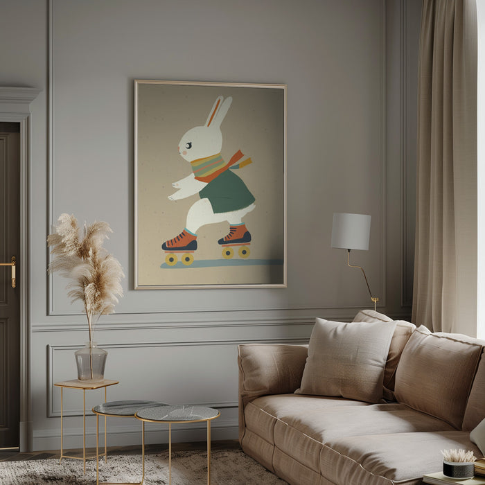 Inline Skating Bunny Framed Art Modern Wall Decor