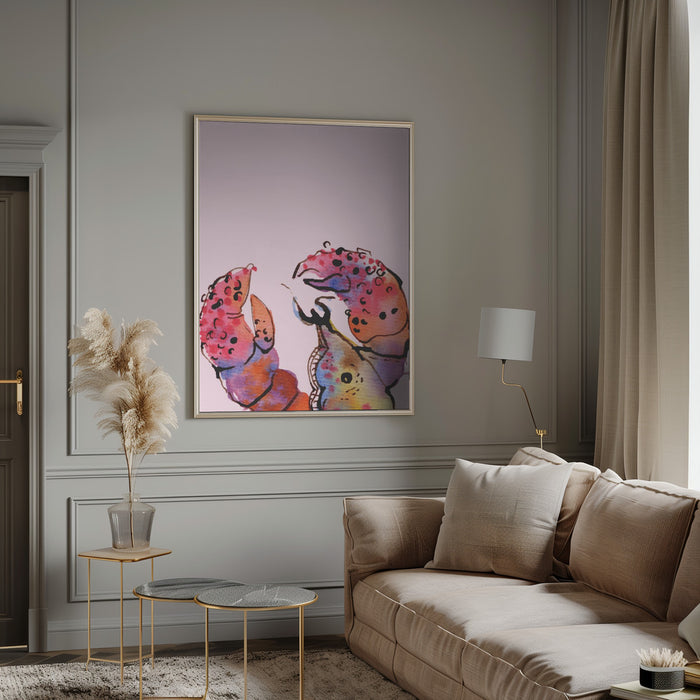 Lobster On Pink Framed Art Wall Decor