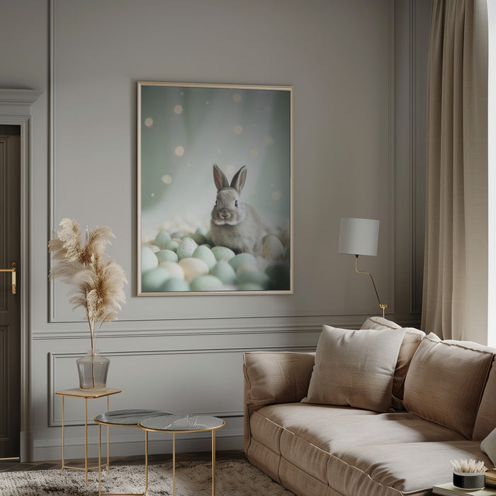 Bunny and Pastel Eggs Framed Art Modern Wall Decor