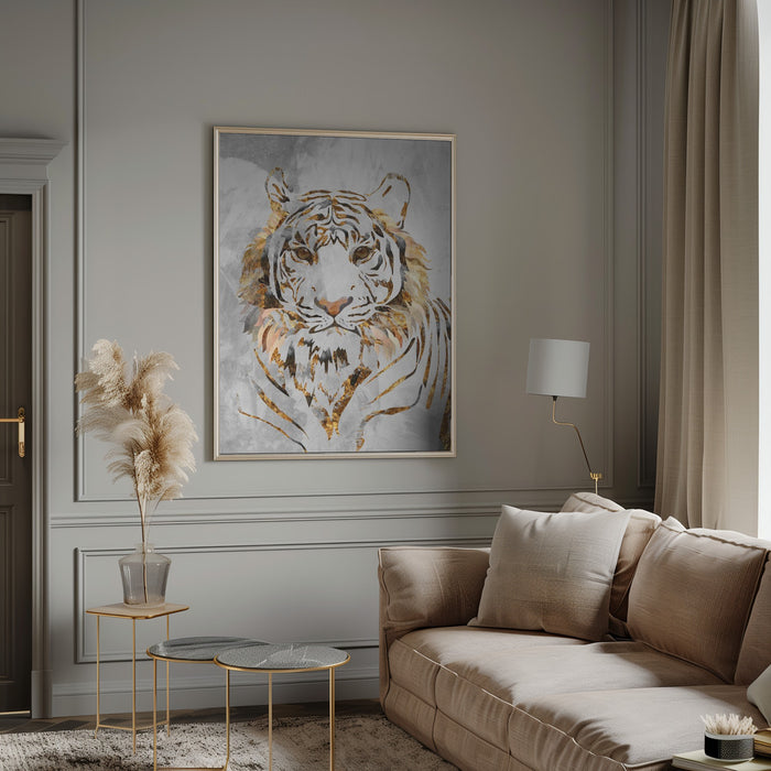 Golden Tiger and Concrete Framed Art Modern Wall Decor