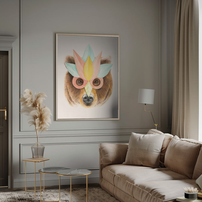 Bear Paper Mask Framed Art Modern Wall Decor