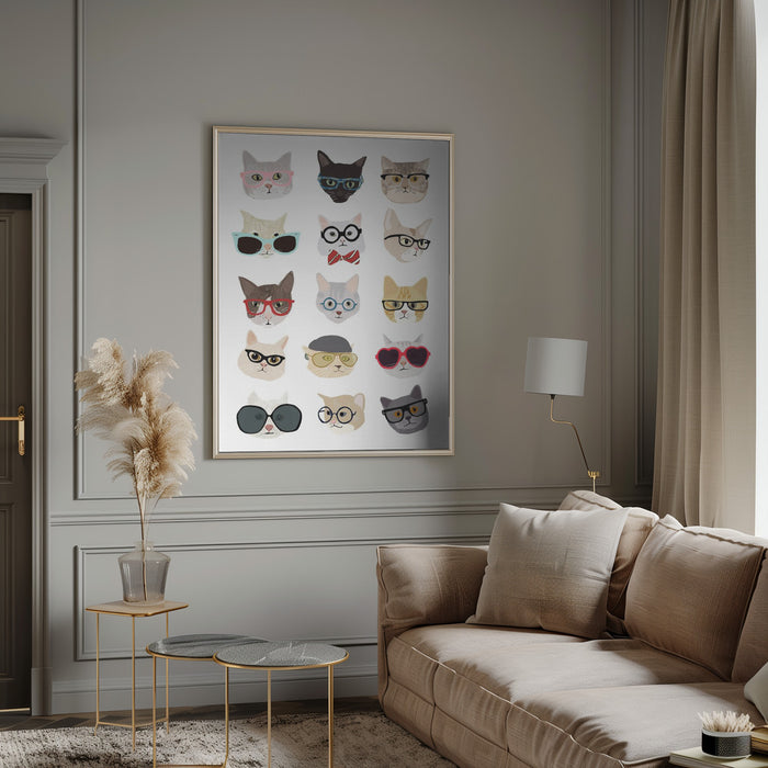 Cats With Glasses Framed Art Modern Wall Decor