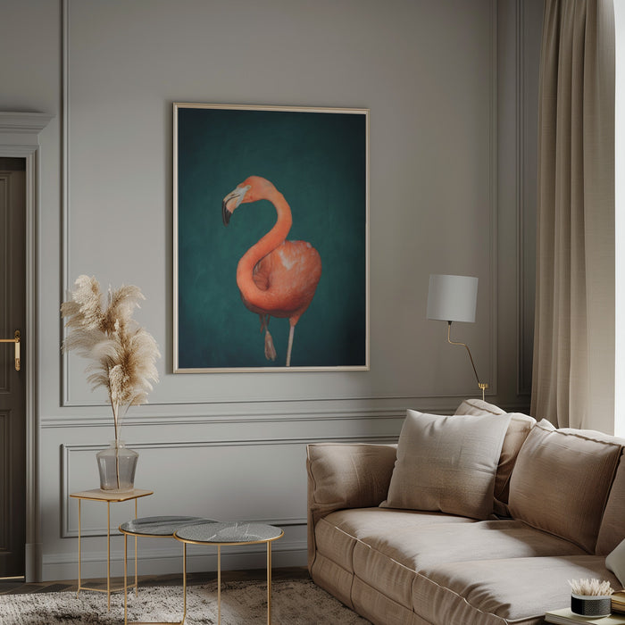 Green Flamingo Framed Art Wall Decor