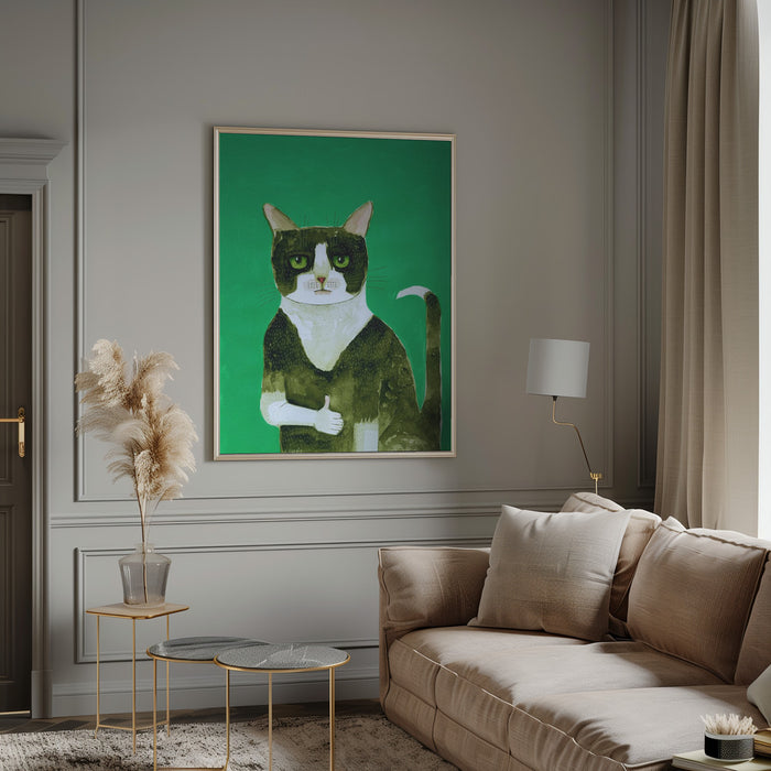 Tuxedo Cat Thumbs Up Framed Art Modern Wall Decor