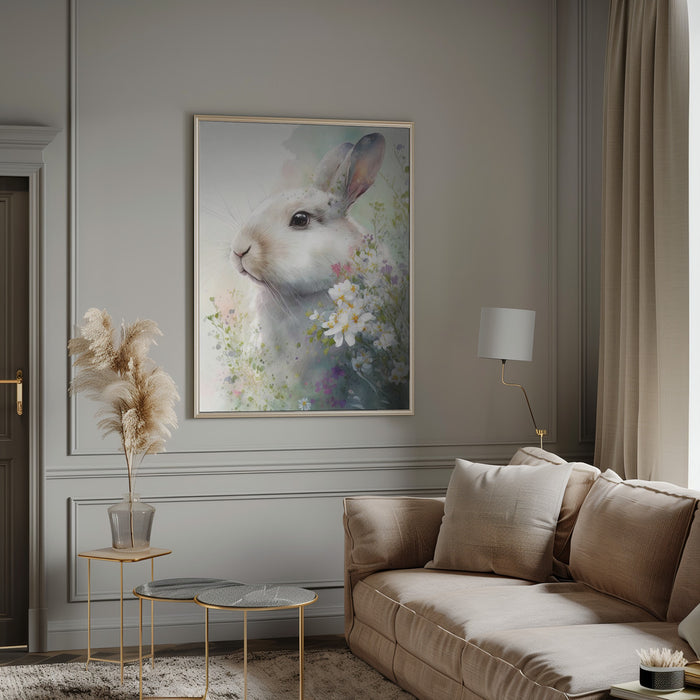 Rabbit and Flowers 1 Framed Art Modern Wall Decor