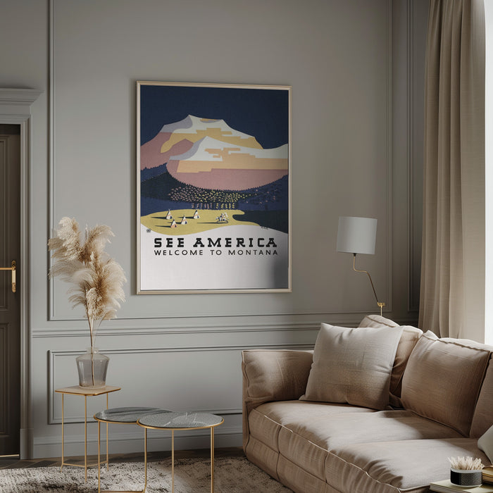 See America. Welcome To Montana (1936) Travel Poster By Richard Halls Framed Art Modern Wall Decor