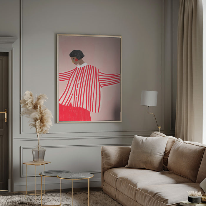 The Woman With the Red Stripes Framed Art Modern Wall Decor