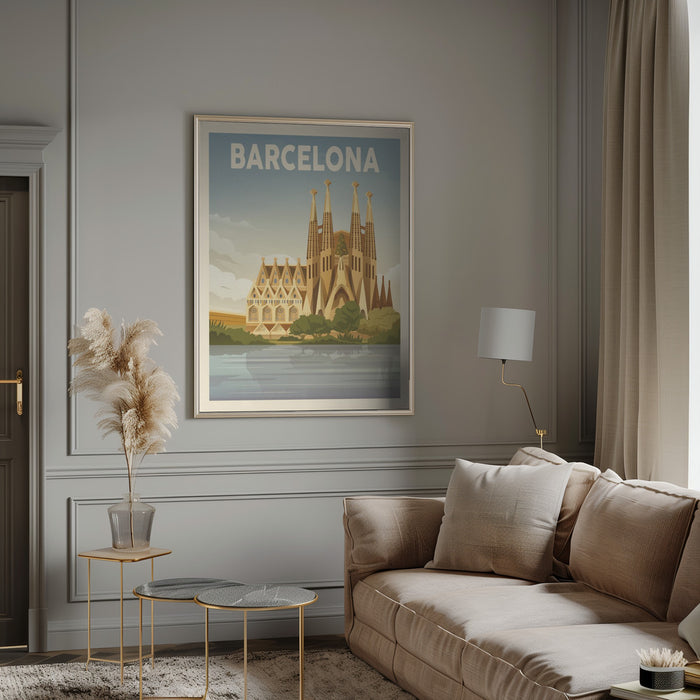 Barcelona Travel Print Framed Art Modern Wall Decor