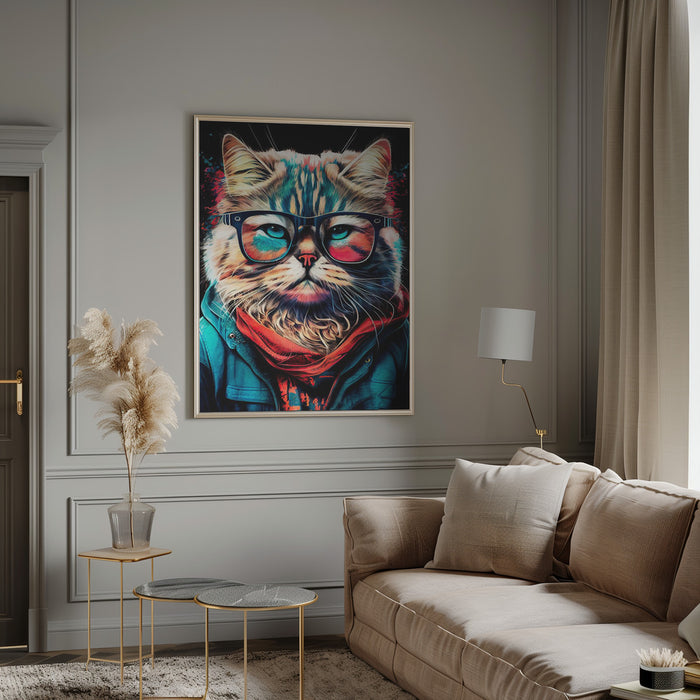 Hipster cat animal art Framed Art Wall Decor