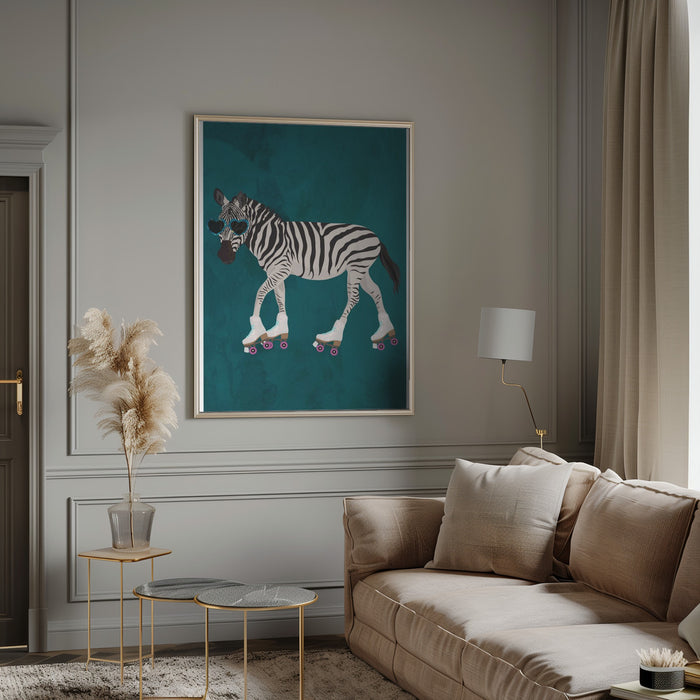 Zebra rollerskating Framed Art Wall Decor