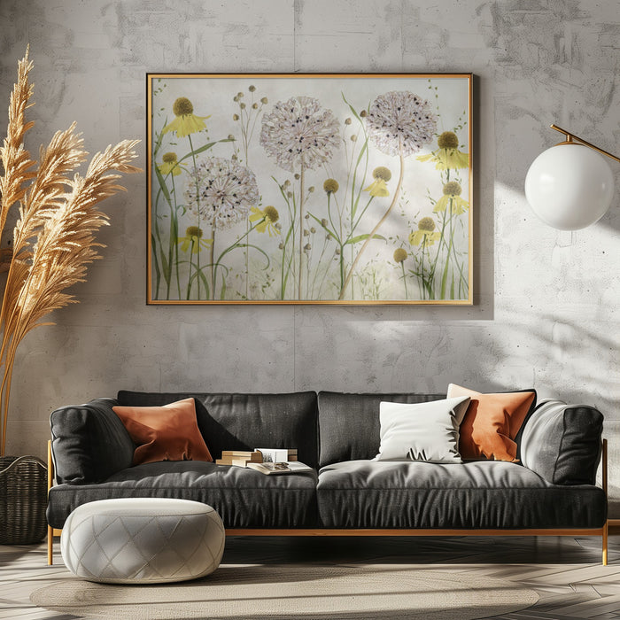 Alliums and heleniums Landscape Framed Art