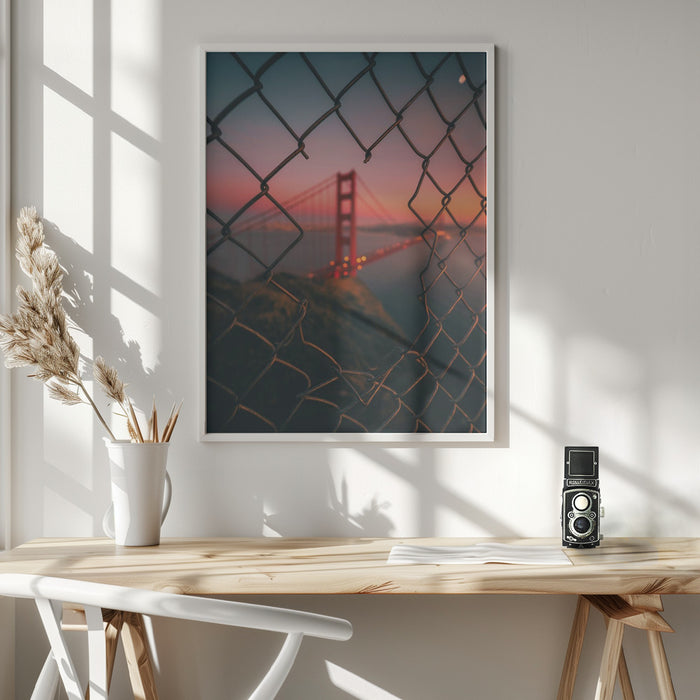 Golden Gate Caged Framed Art Modern Wall Decor