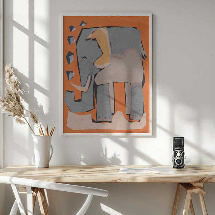 Happy Elephant Framed Art Modern Wall Decor