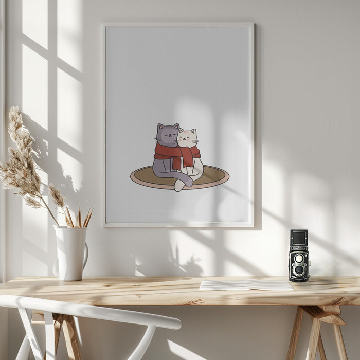 Cute Cat Couple Framed Art Modern Wall Decor