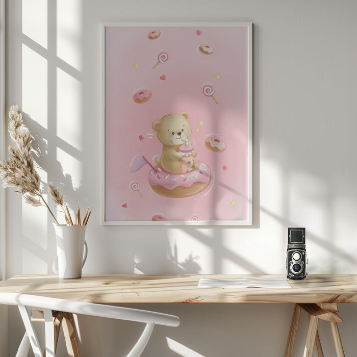 Teddy Bear and Donut cake Framed Art Wall Decor