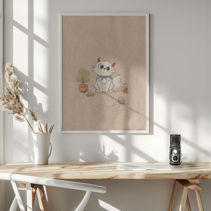 Kawaii Cat Framed Art Modern Wall Decor