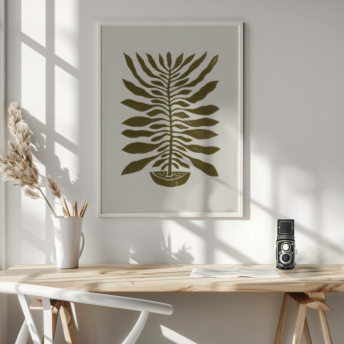 ne Hundred-Leaved Plant #22 / Lino Print Framed Art Modern Wall Decor