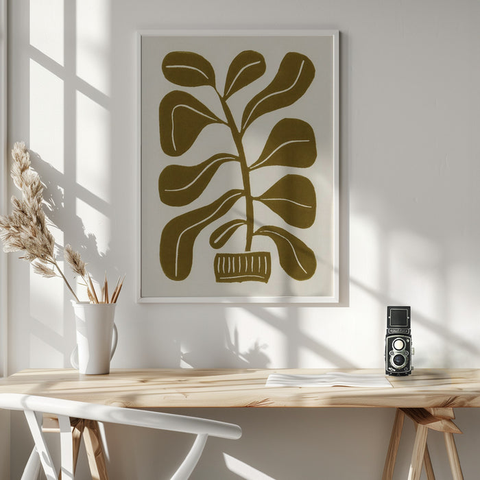 Linocut Houseplant #2 Framed Art Modern Wall Decor