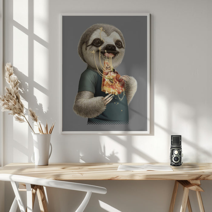 sloth eat pizza Framed Art Wall Decor