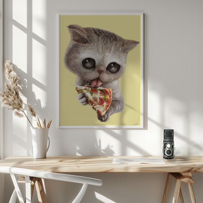 cat loves pizza Framed Art Modern Wall Decor