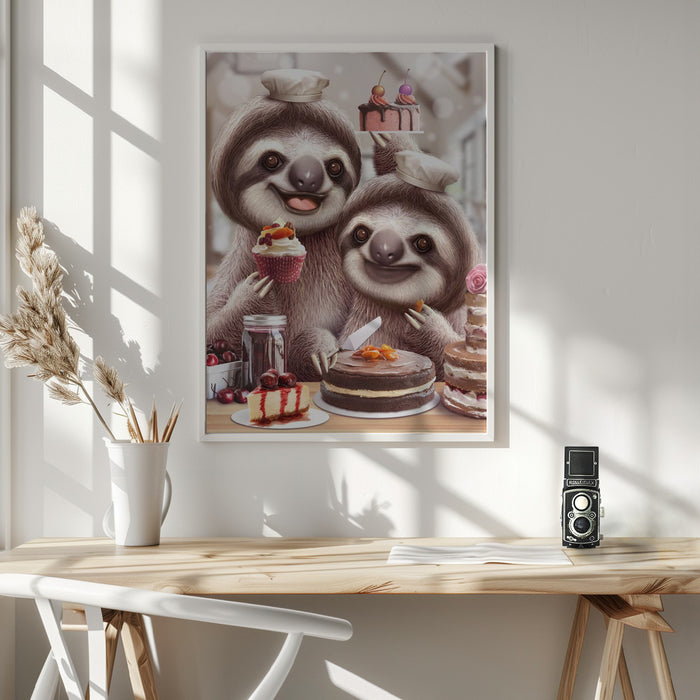 SLOTH BAKING CAKES Framed Art Modern Wall Decor