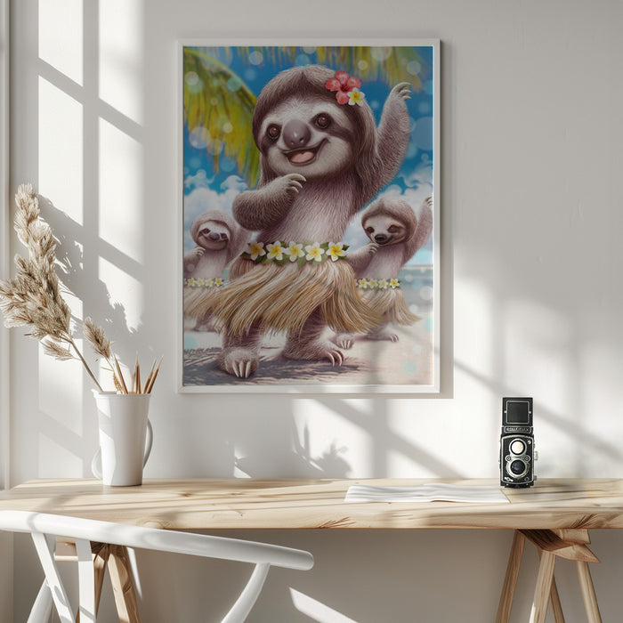 SLOTH HULA DANCER Framed Art Modern Wall Decor