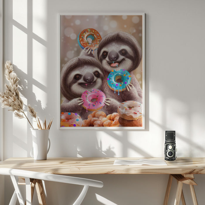 SLOTHS EATING DONUTS Framed Art Modern Wall Decor