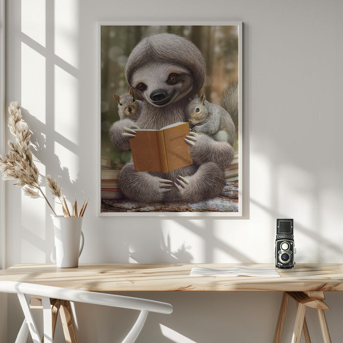 SLOTH SHARING KNOWLEDGE Framed Art Modern Wall Decor