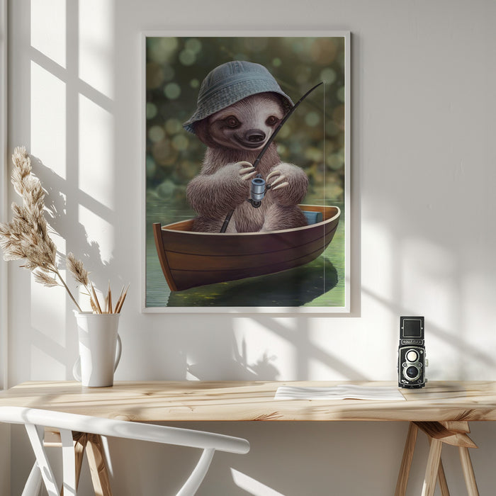 SLOTH GO FISHING Framed Art Modern Wall Decor