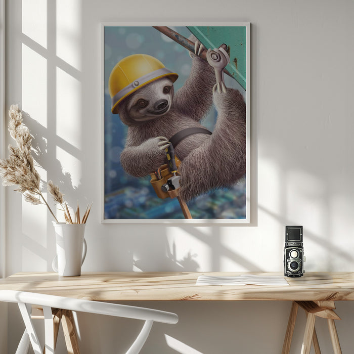 SLOTH CONSTRUCTION WORKER Framed Art Modern Wall Decor