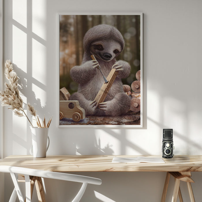 SLOTH THE TOY MAKER Framed Art Modern Wall Decor