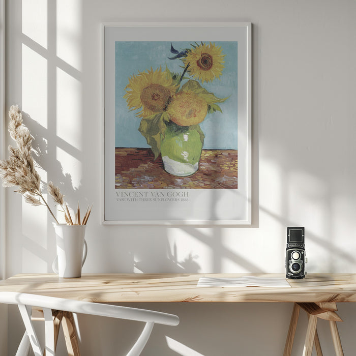 Vase With Three Sunflowers Framed Art Wall Decor