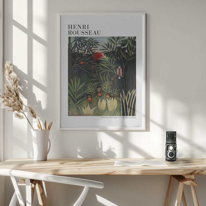 Monkeys And Parrot In The Virgin Forest Framed Art Modern Wall Decor