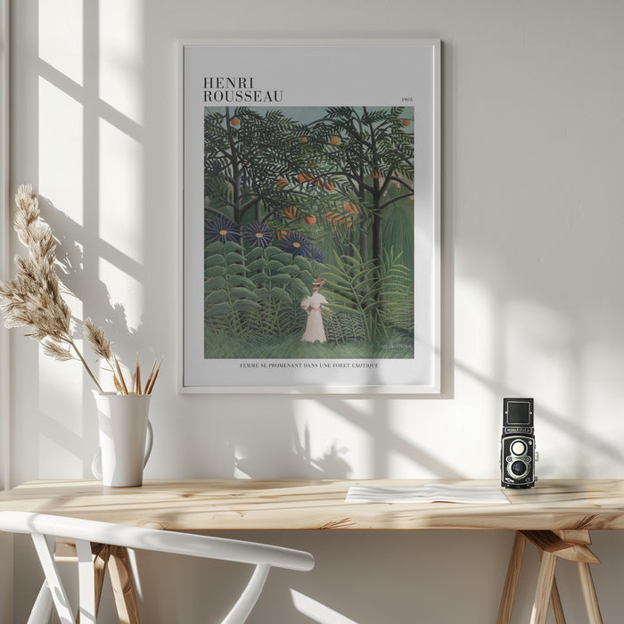 Femme Se Promenant Dans Une Foret Exotique Framed Art Modern Wall Decor