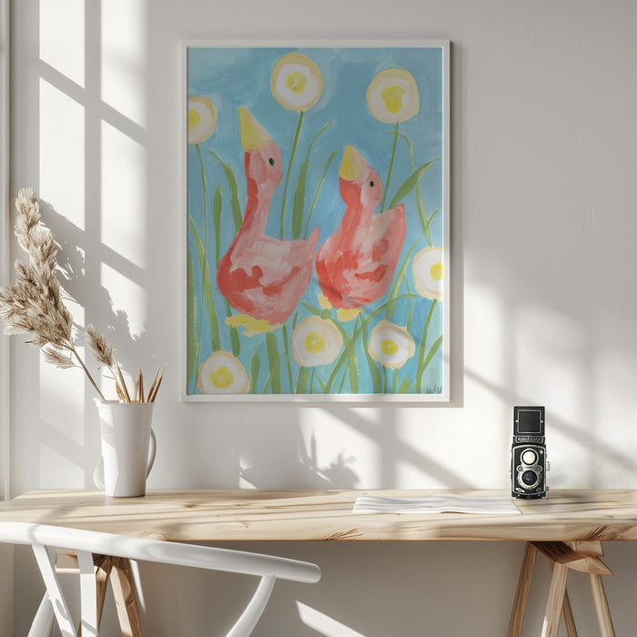 Coral Gees In The Garden Framed Art Modern Wall Decor