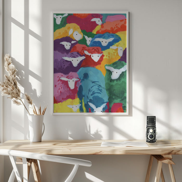 Colorful Sheep Cocktail Framed Art Modern Wall Decor