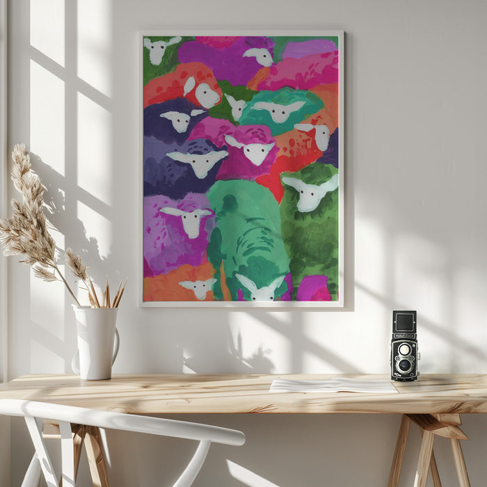 Colorful Sheep Cocktail Tropical Framed Art Modern Wall Decor