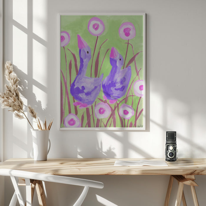 Violet Gees In The Garden Framed Art Wall Decor