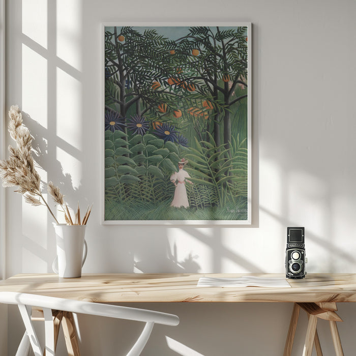 Femme Se Promenant Dans Une Foret Exotique Framed Art Modern Wall Decor