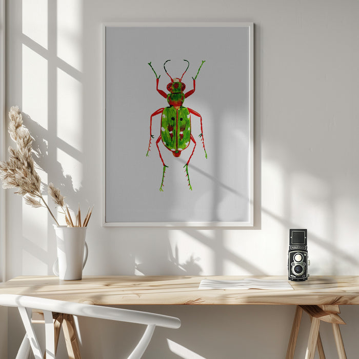 Green tiger beetle or Cicindela campestris Framed Art Wall Decor