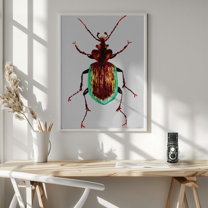 Caterpillar hunter beetle or Calosoma scrutator Framed Art Modern Wall Decor