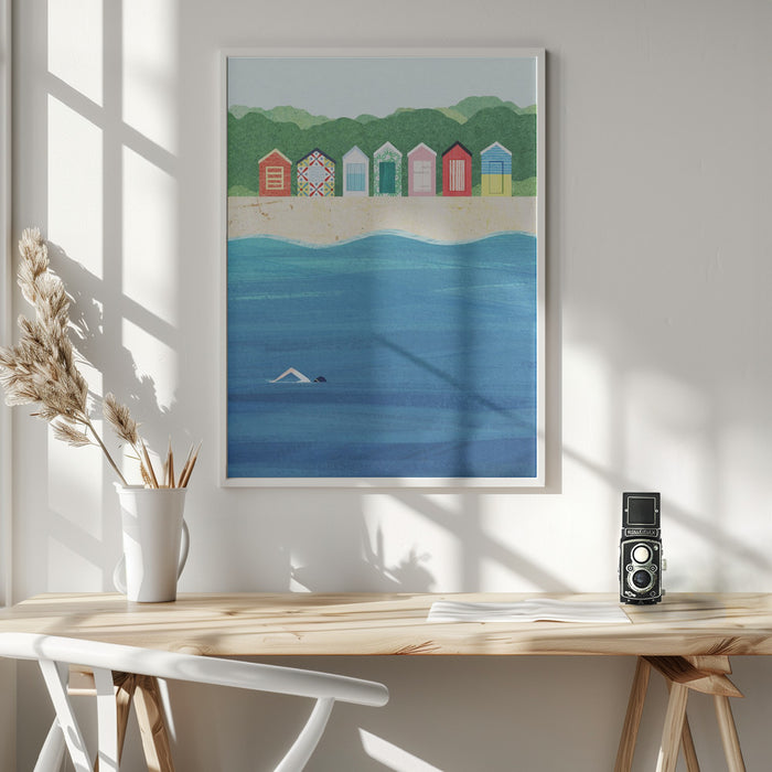 Beach Huts Framed Art Modern Wall Decor