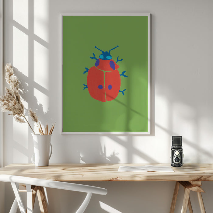 Bold Ladybug On The Grass Framed Art Modern Wall Decor