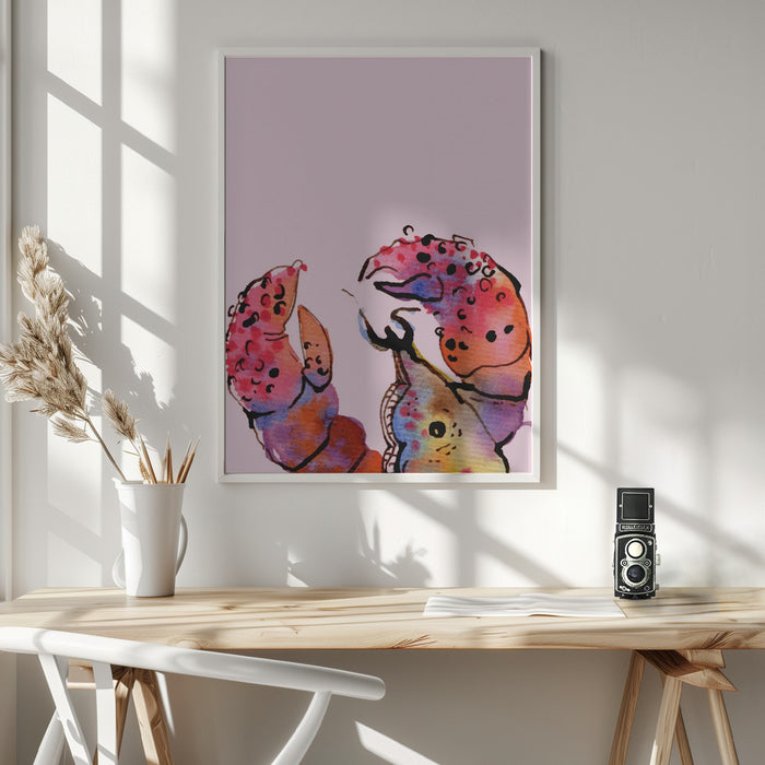 Lobster On Pink Framed Art Wall Decor